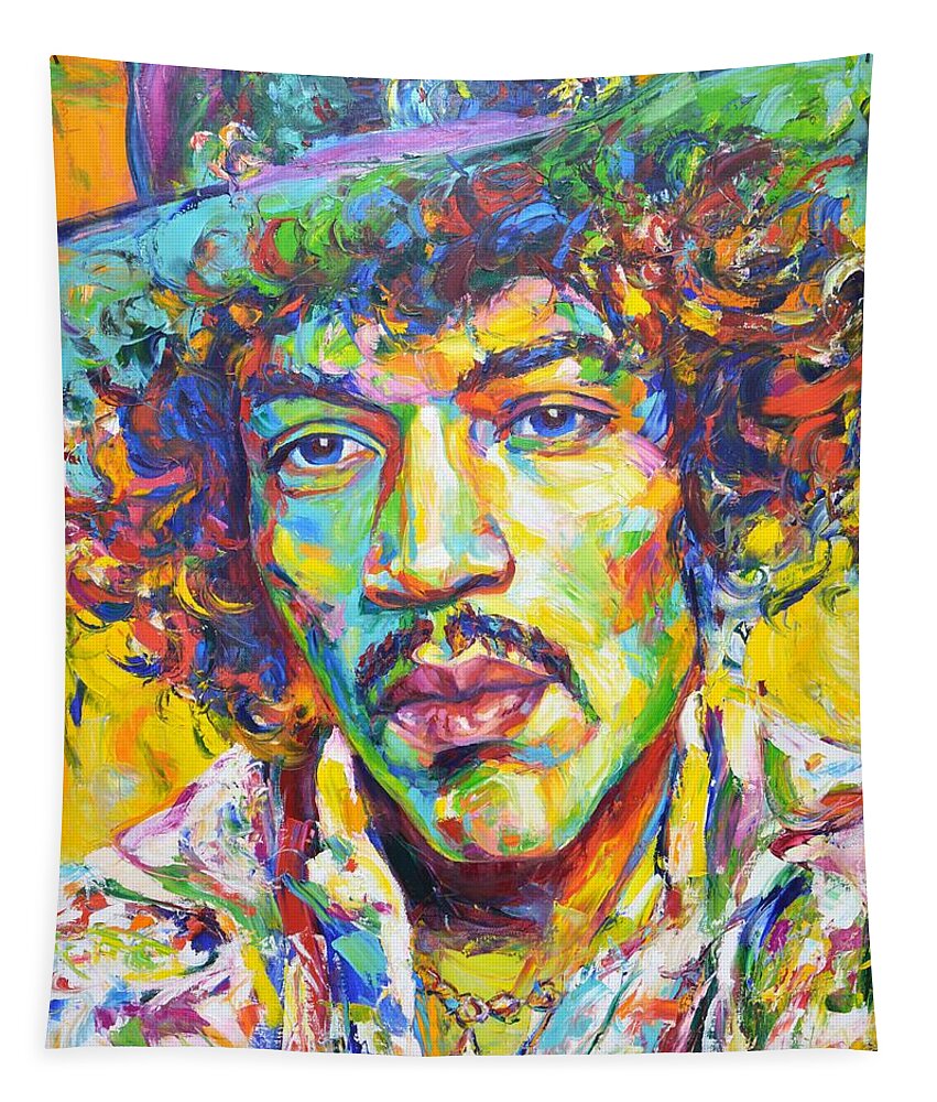 Jimi Hendrix Tapestry featuring the painting Jimi Hendrix by Iryna Kastsova
