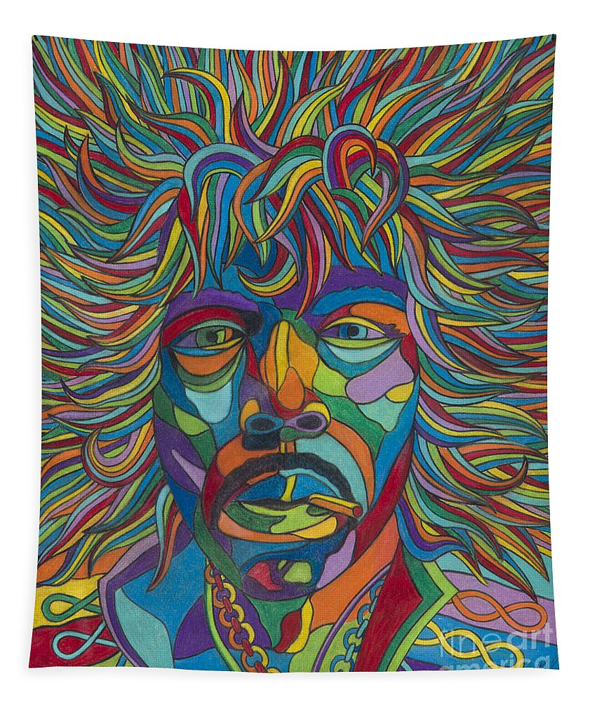 Guitar Tapestry featuring the drawing Jimi by Scott Brennan