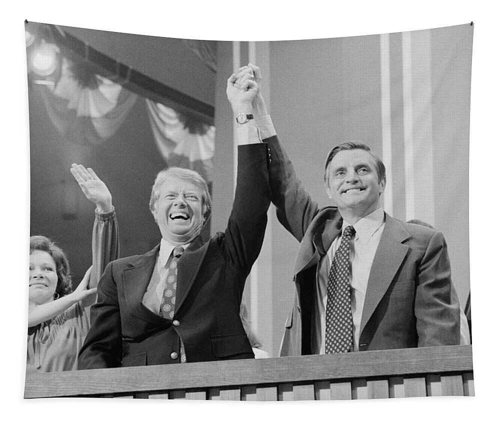 Jimmy Carter Tapestry featuring the photograph Jimmy Carter and Walter Mondale - DNC In New York 1976 by War Is Hell Store