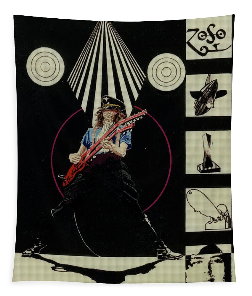 Colored Pencil Tapestry featuring the drawing Jimmy Page Live by Sean Connolly