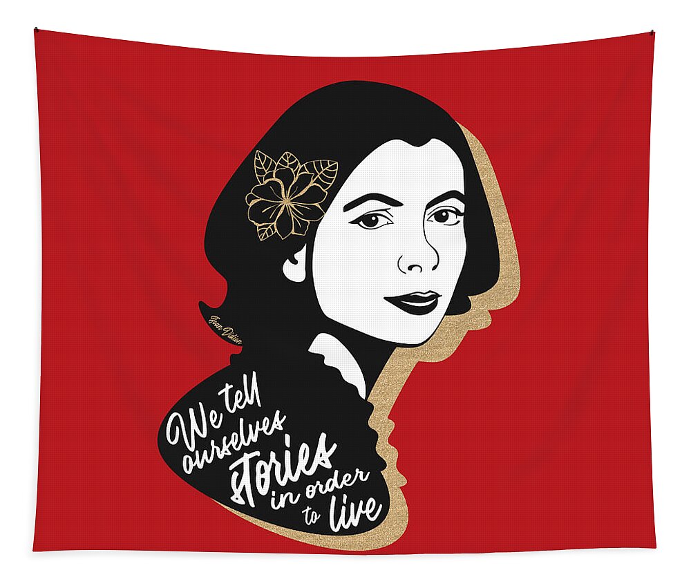 Joan Didion Tapestry featuring the digital art Joan Didion Graphic Quote II - Red by Ink Well