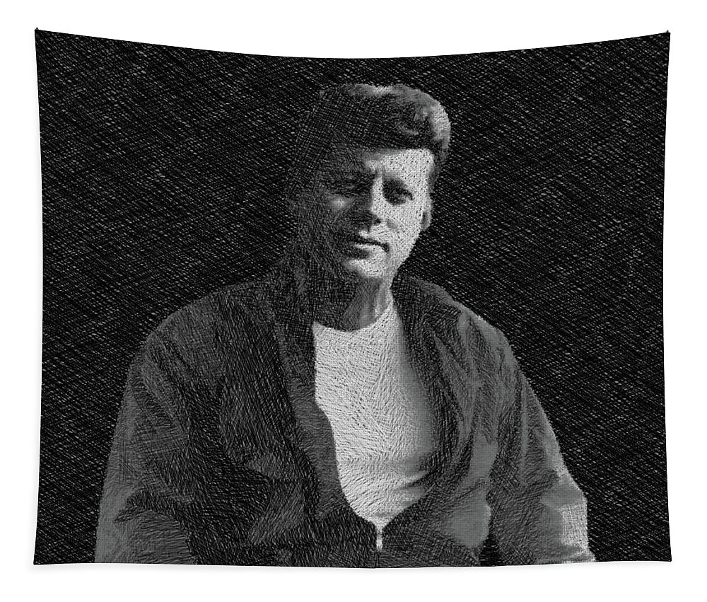 President Tapestry featuring the painting John F Kennedy Cool JFK James Dean Drawing by Tony Rubino