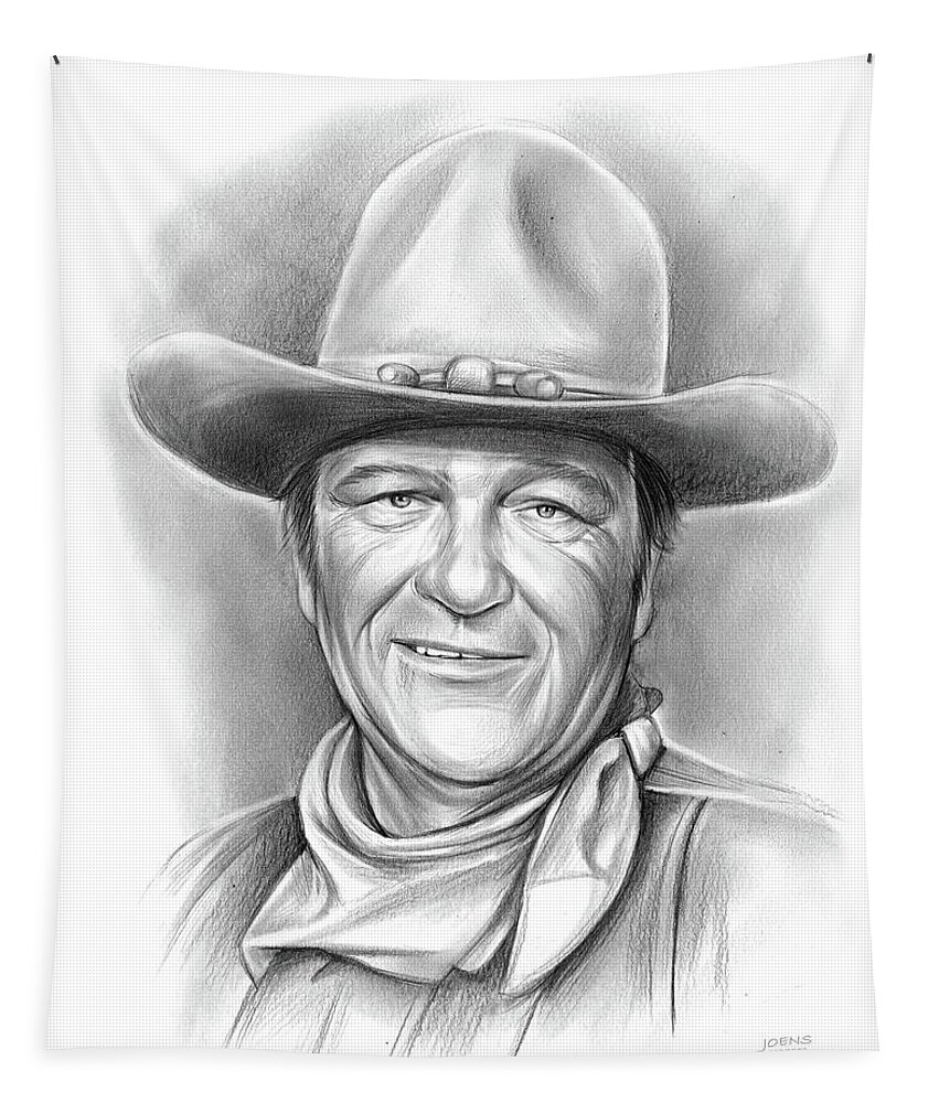 John Wayne Tapestry featuring the drawing John Wayne 23DEC20 by Greg Joens