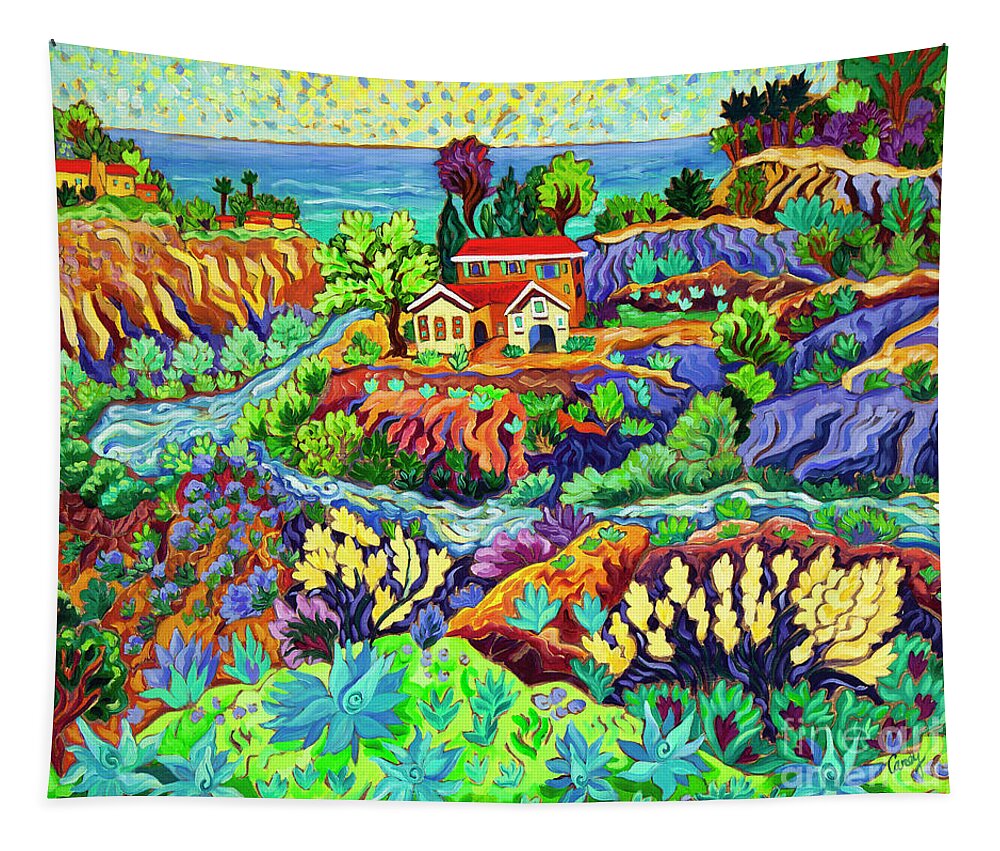 Vivid Tapestry featuring the painting Journey to the Sea by Cathy Carey