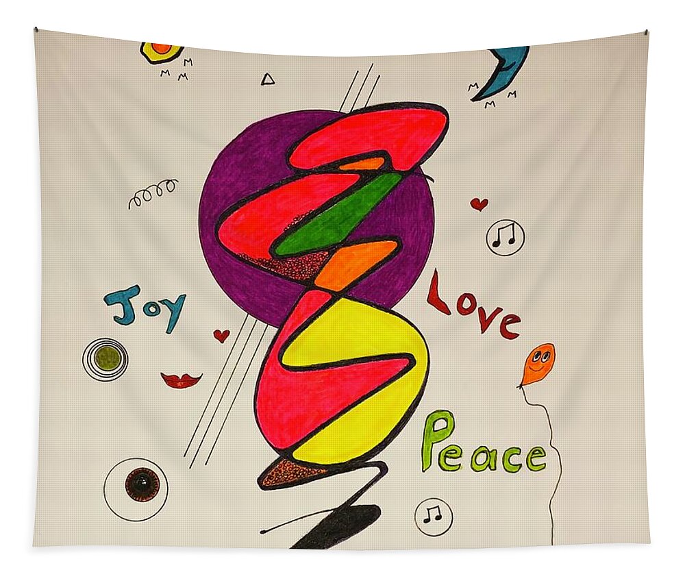  Tapestry featuring the mixed media Joy Love Peace 1114 by Lew Hagood