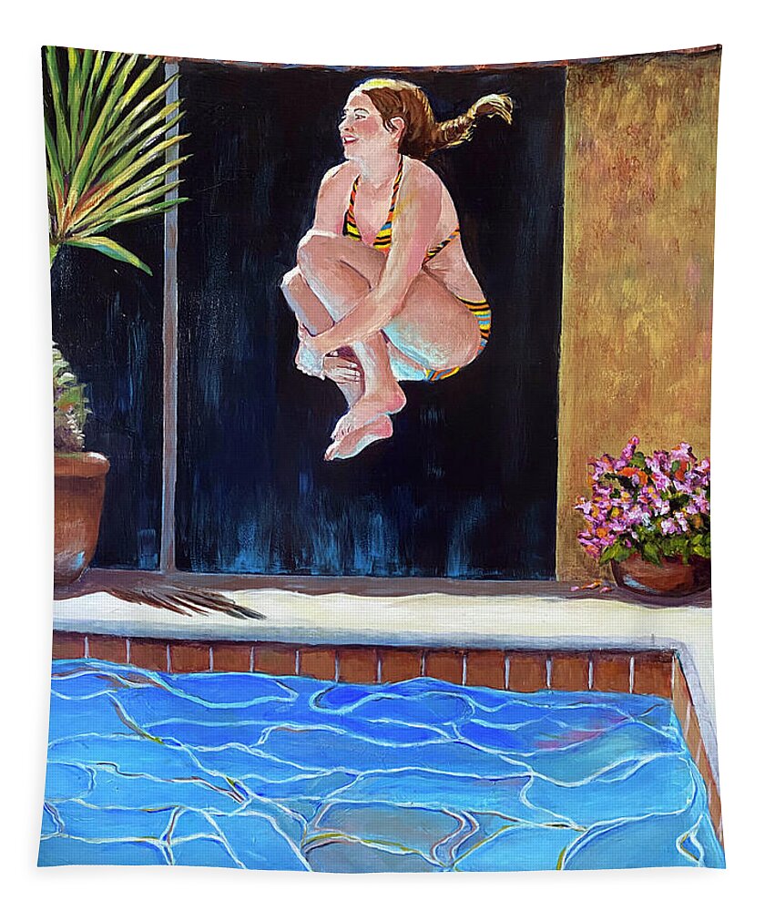 Swim Tapestry featuring the painting Jump by Linda Queally