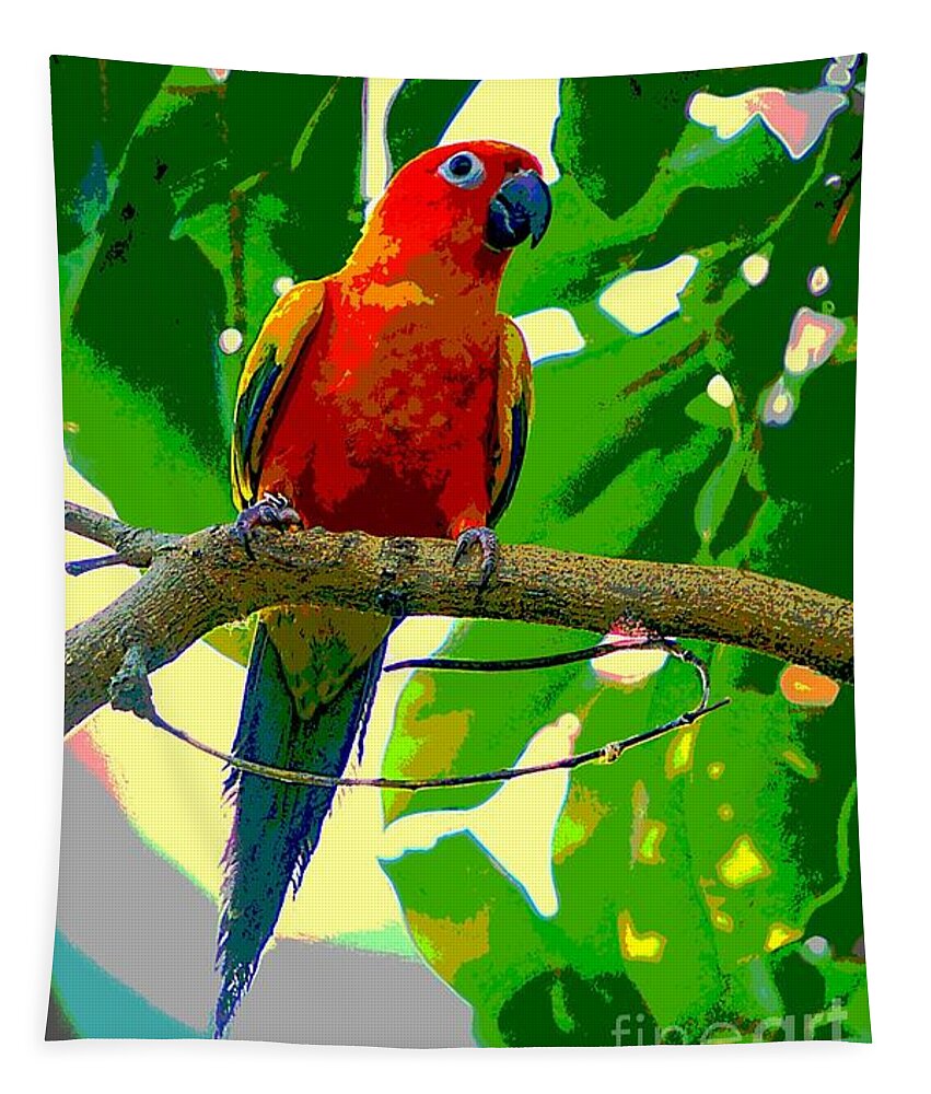 Parakeet Tapestry featuring the mixed media Jungle Parakeet by Ian Gledhill