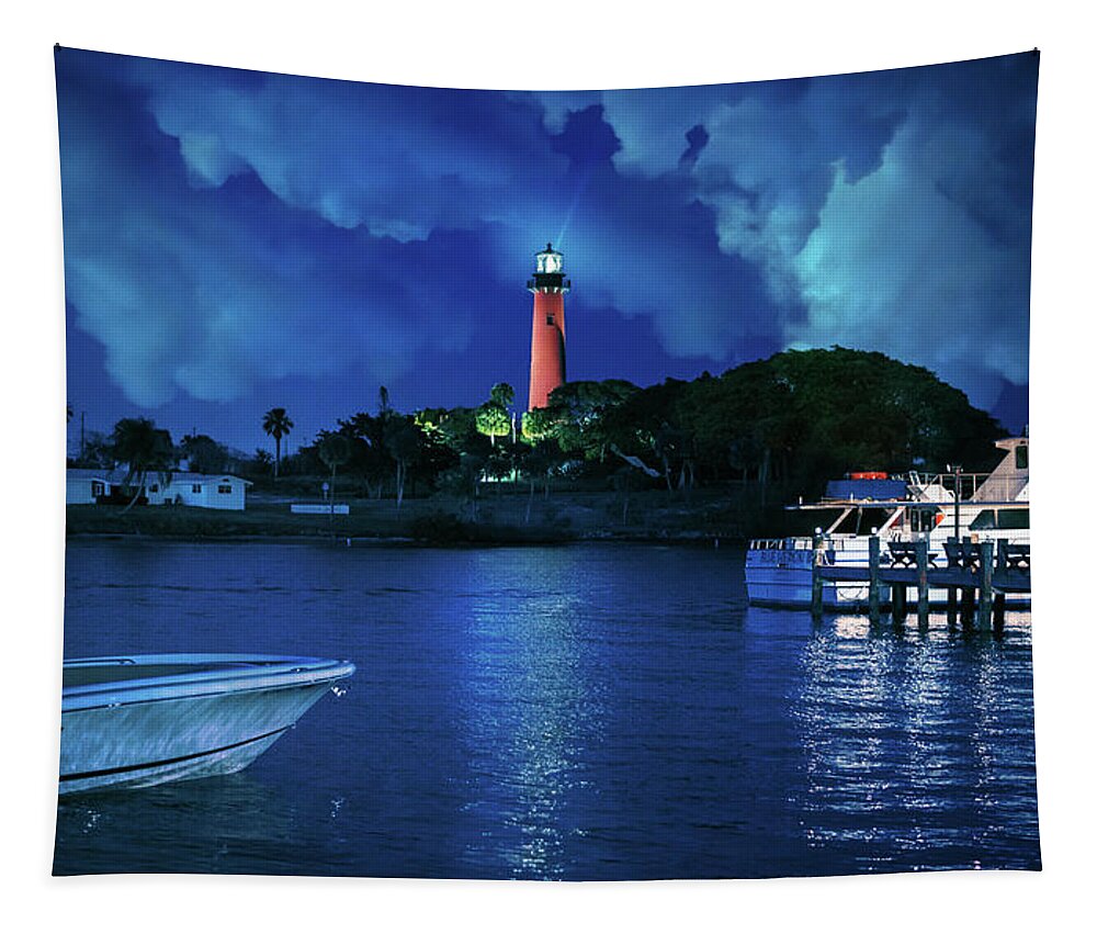 Jupiter Lighthouse Tapestry featuring the photograph Jupiter Lighthouse Night by Laura Fasulo