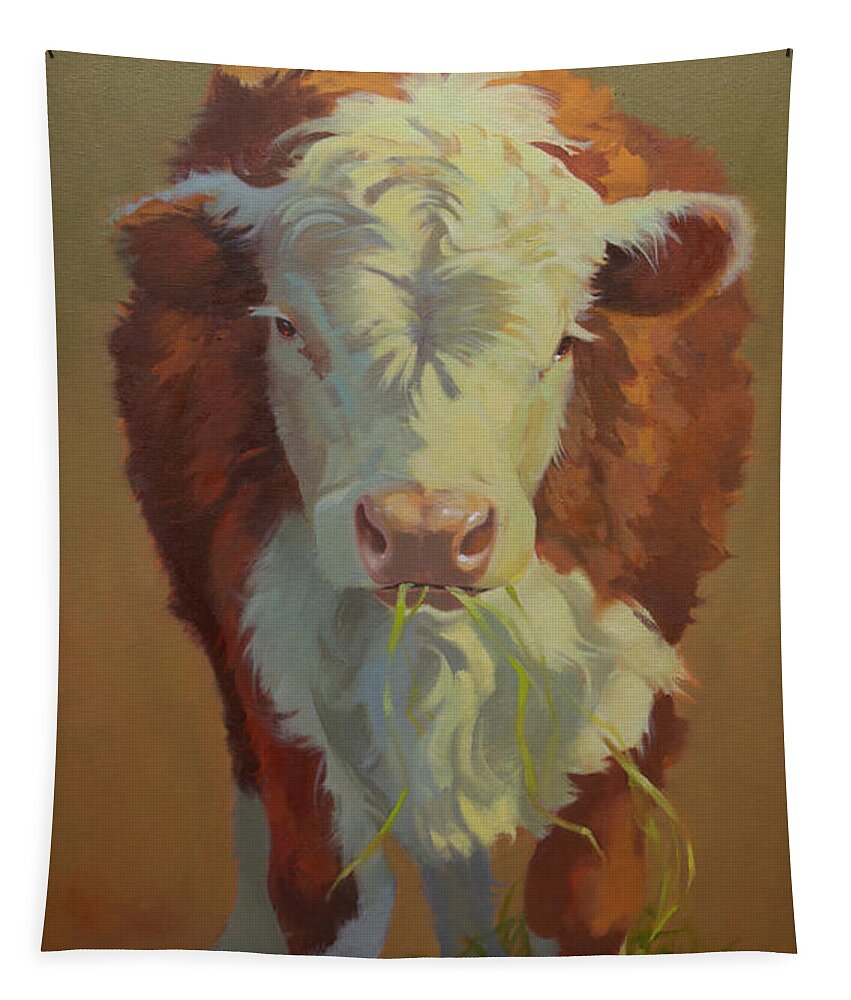 Farm Animals Tapestry featuring the painting Just a Little Bull by Carolyne Hawley