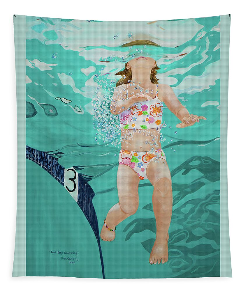 Swimming Pool Tapestry featuring the painting Just Keep Swimming by Linda Queally