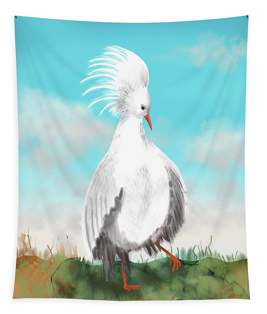 Kagu Tapestry featuring the digital art Kagu Bird from New Caledonia by Andreea Dumez