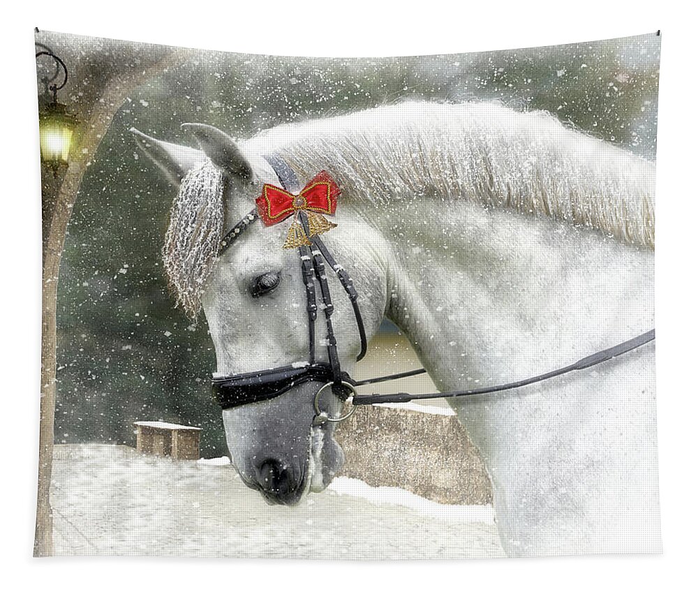 White Horse Tapestry featuring the mixed media Kaiser Christmas by Fran J Scott