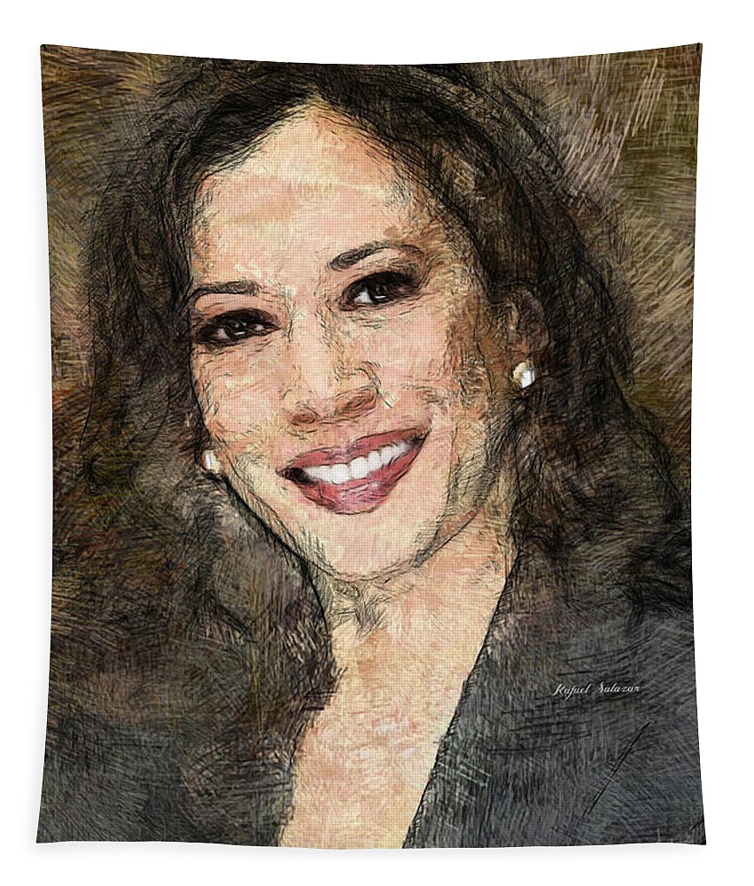 Portraits Tapestry featuring the drawing Kamala Harris by Rafael Salazar