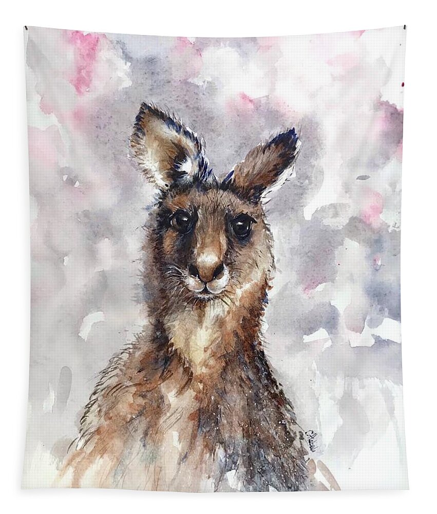 Kangaroo Tapestry featuring the painting Kangaroo by Chris Hobel