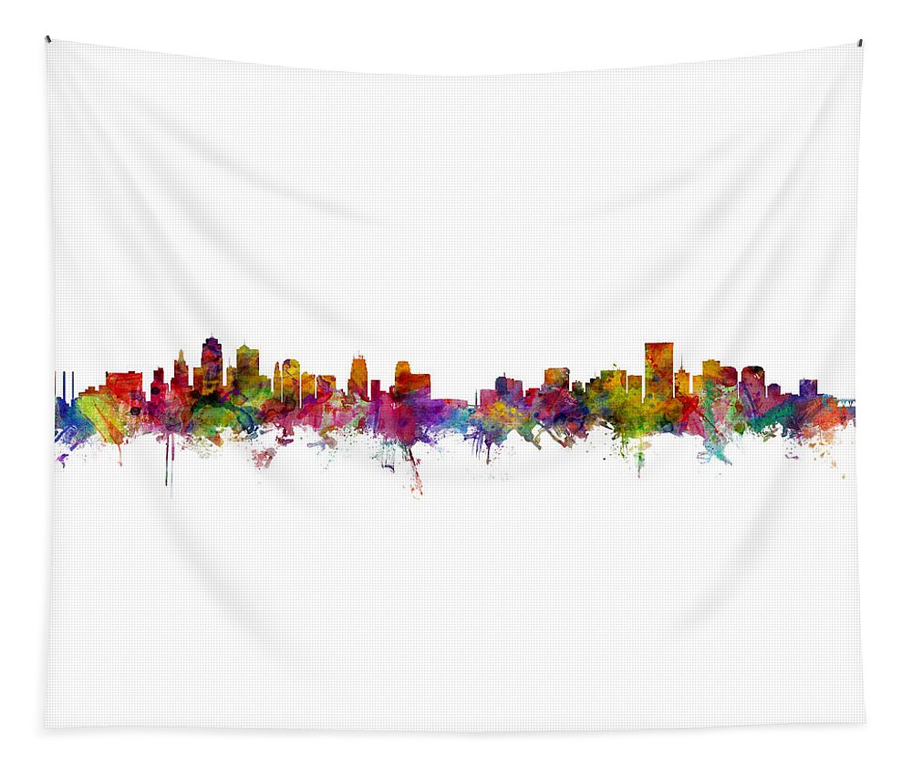 Richmond Tapestry featuring the digital art Kansas City and Richmond VA Skyline mashup by Michael Tompsett