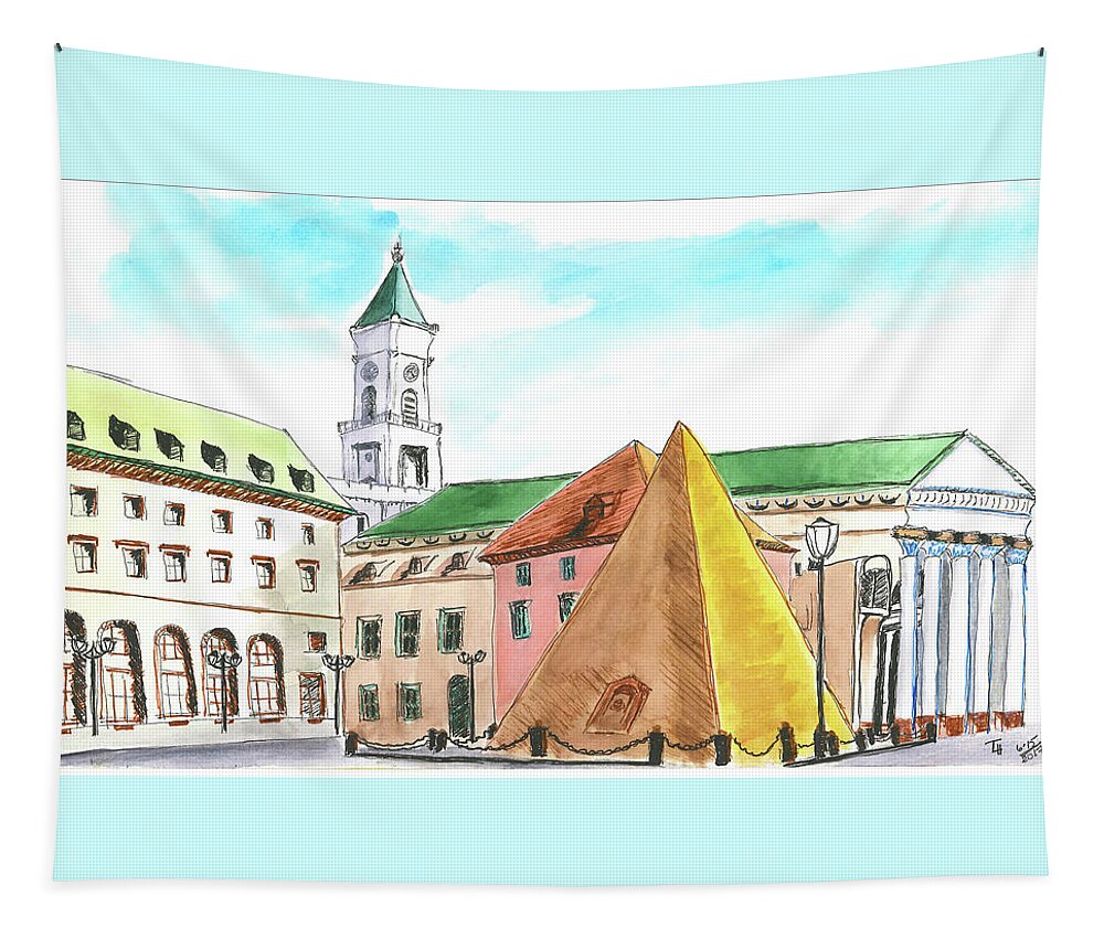 Karlsruhe Pyramid Tapestry featuring the painting Karlsruhe Pyramid by Tracy Hutchinson
