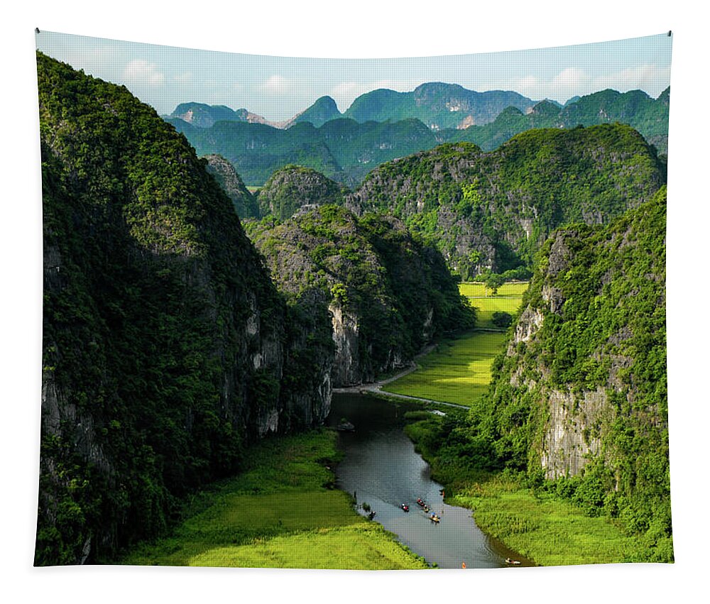 Ninh Binh Tapestry featuring the photograph The River Queens - Tam Coc, Ninh Binh Region. Vietnam by Earth And Spirit