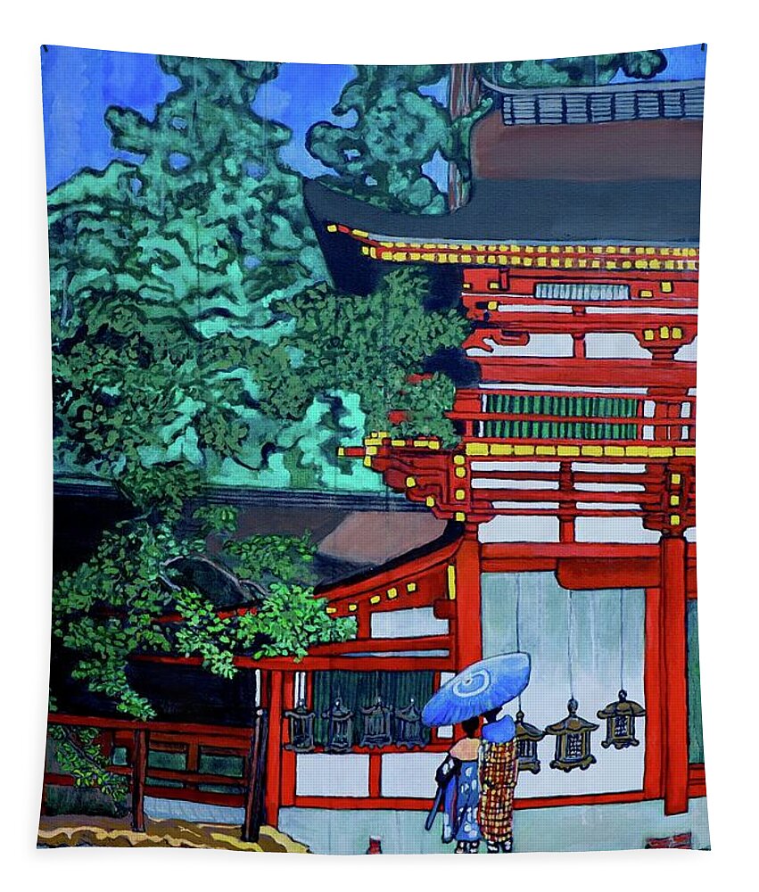 Kasuga Shrine Tapestry featuring the painting Kasuga Shrine, Nara by Tom Roderick