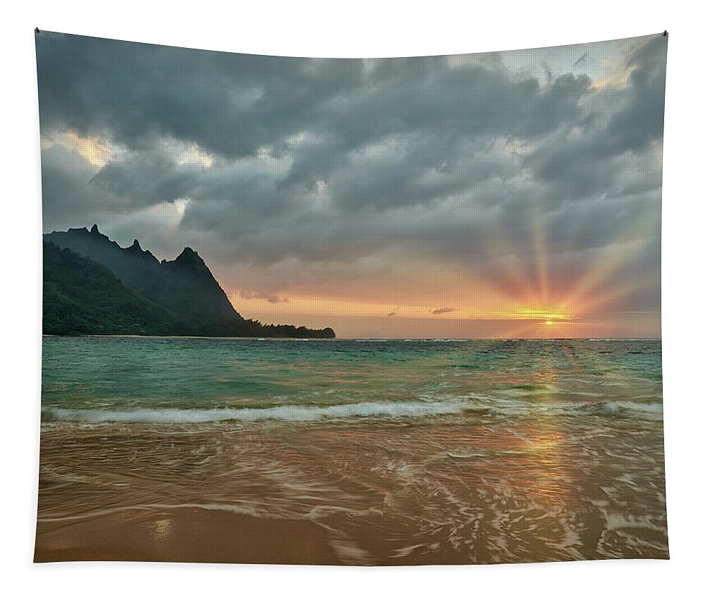 Nature Tapestry featuring the photograph Kauai Sunset by Jon Glaser