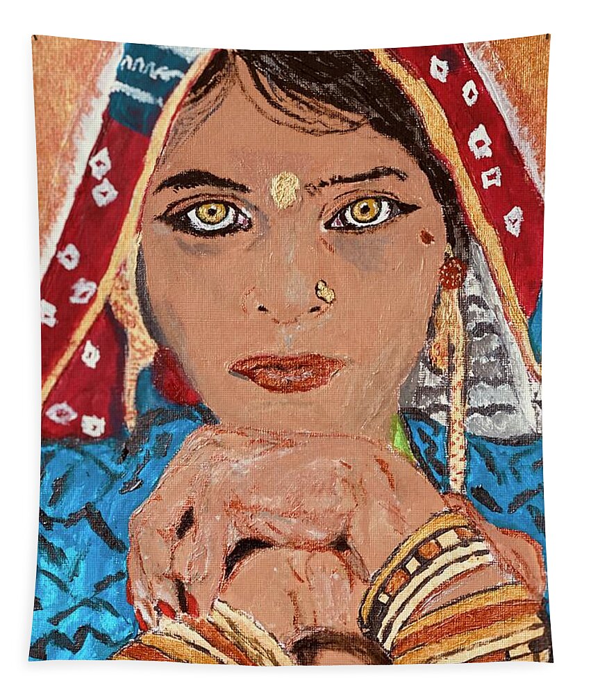 Kaur Tapestry featuring the painting South Asian Princess - Kaur by Melody Fowler