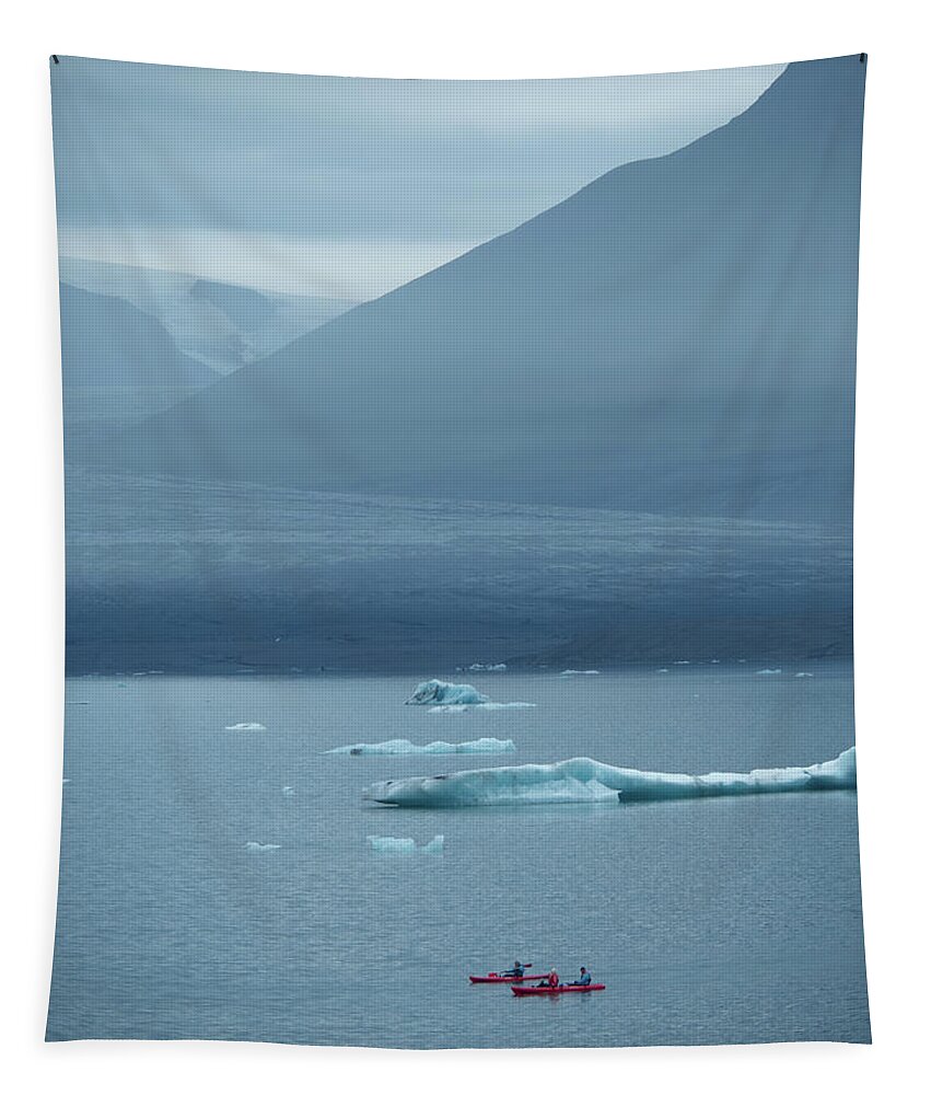 Travel Tapestry featuring the photograph Kayakers at Jokulsarlon by Kristia Adams