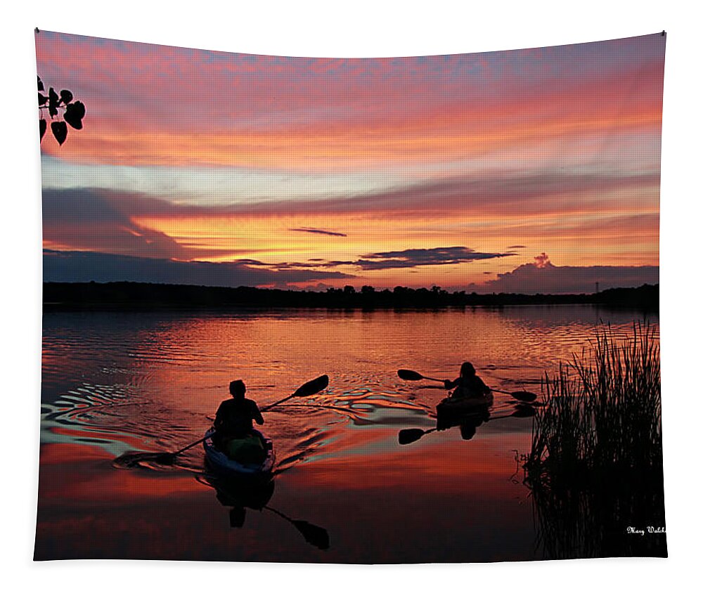 Kayaks At Beautiful Nimisila Reservoir In The City Of Green Tapestry featuring the photograph Kayaks at Red Sunset by Mary Walchuck