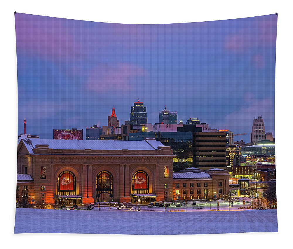 Kansas City Tapestry featuring the photograph KC Skyline Chiefs Red ii by Ryan Heffron
