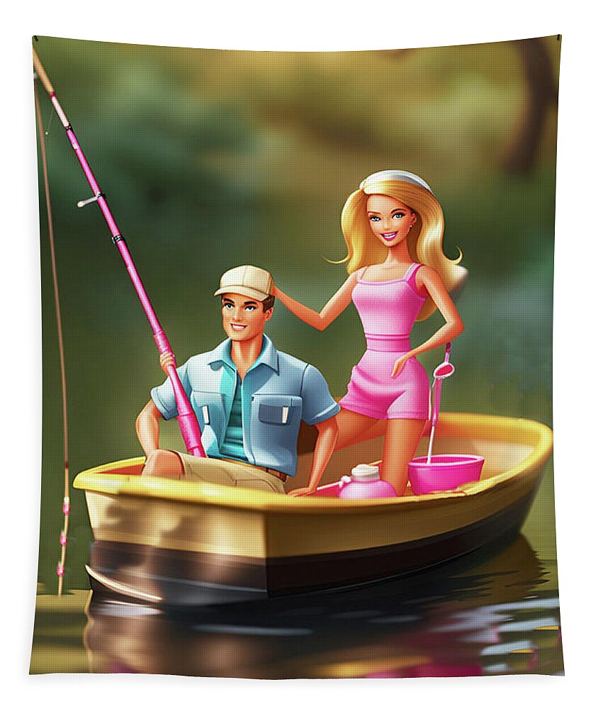Ken Takes Barbie Fishing Tapestry by Movie Poster Prints - Fine