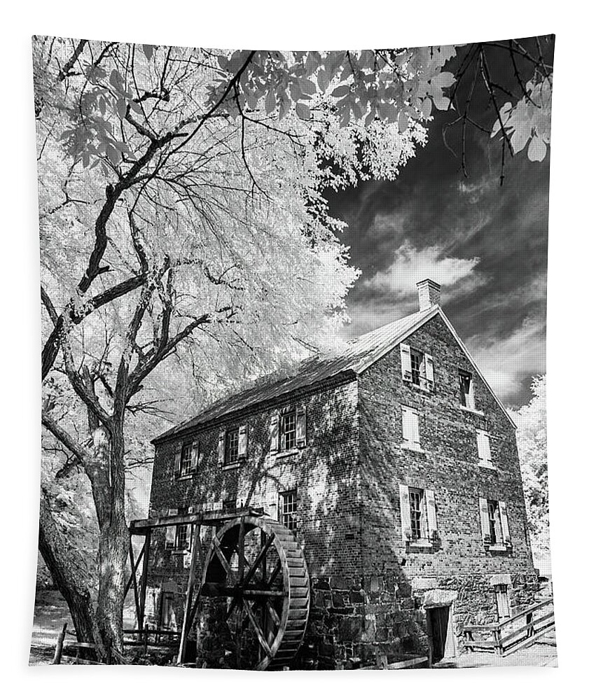 North Carolina Tapestry featuring the photograph Kerr Mill bw by Dan Carmichael
