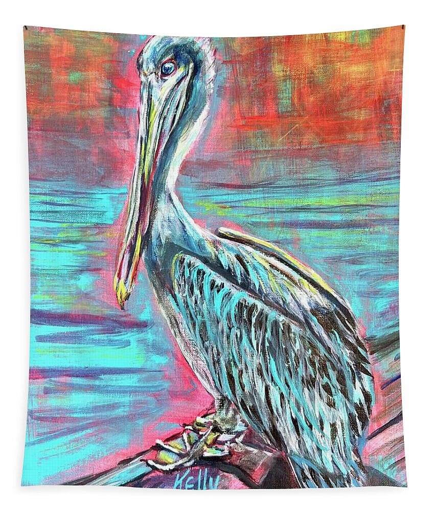 Key Largo Tapestry featuring the painting Key Largo Pelican by Kelly Smith