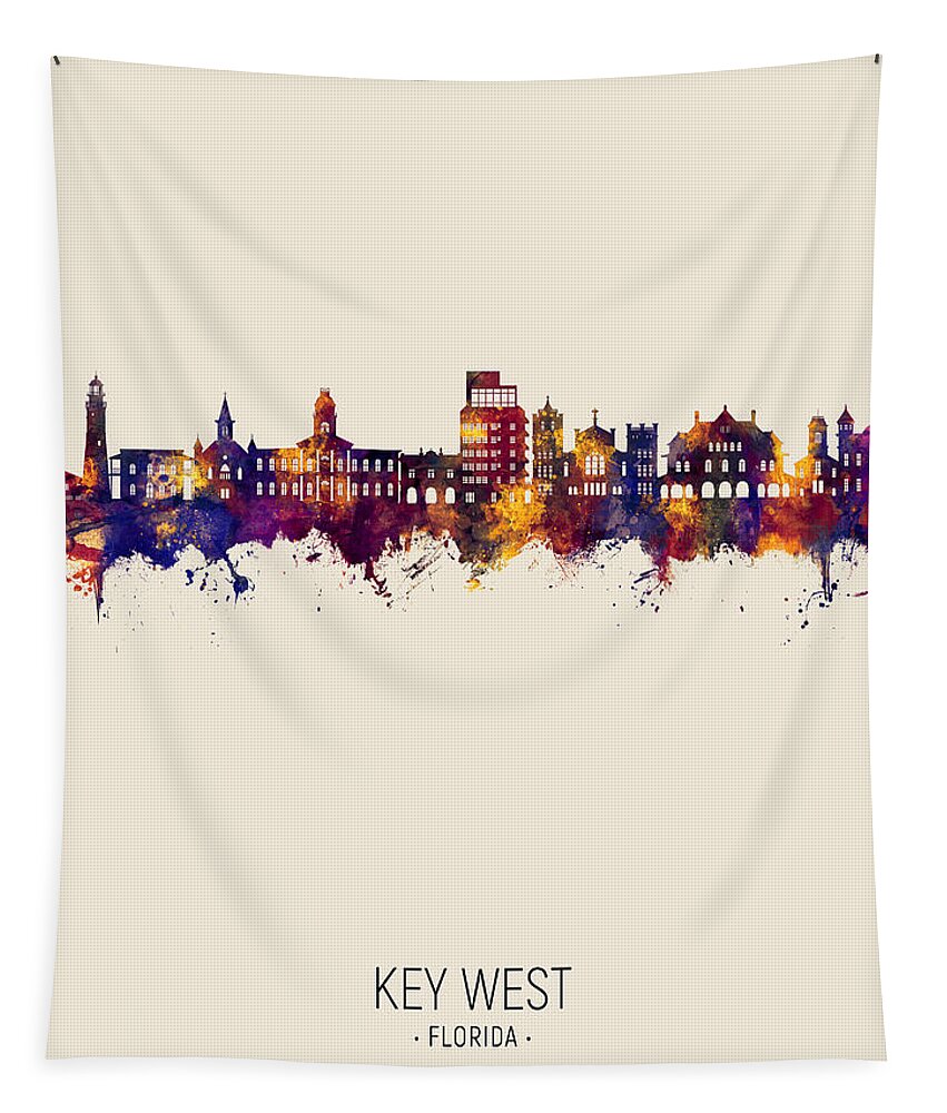 Key West Tapestry featuring the digital art Key West Florida Skyline #12 by Michael Tompsett