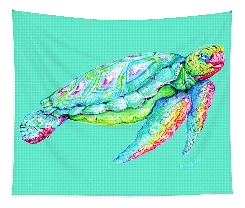 Turtle Tapestry featuring the painting Key West Turtle 2 Study by Shelly Tschupp