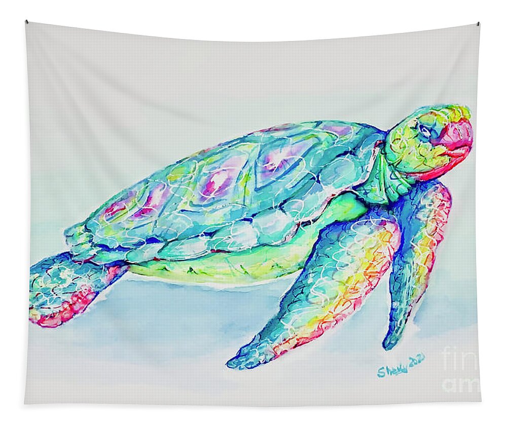 Turtle Tapestry featuring the painting Key West Turtle 2021 by Shelly Tschupp