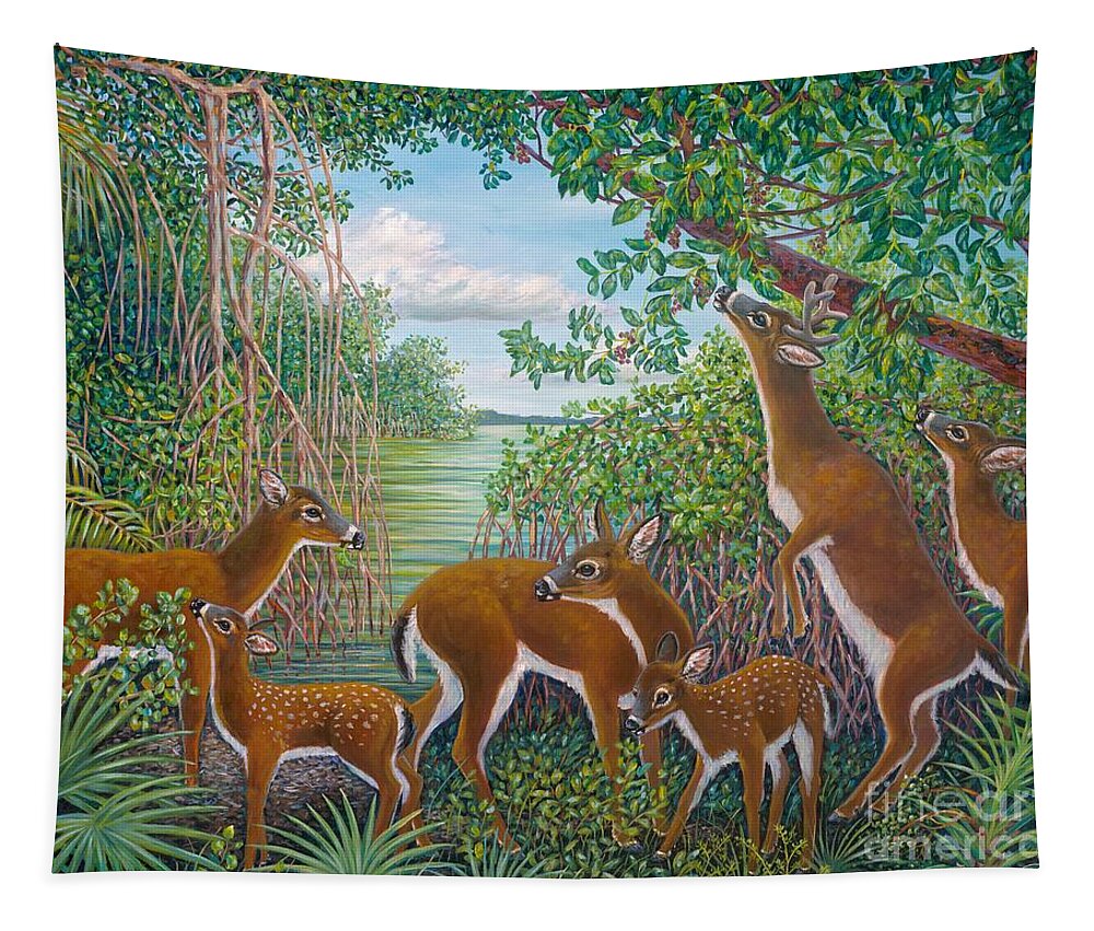 Deer Tapestry featuring the painting Keydeer in the Mangroves by Danielle Perry