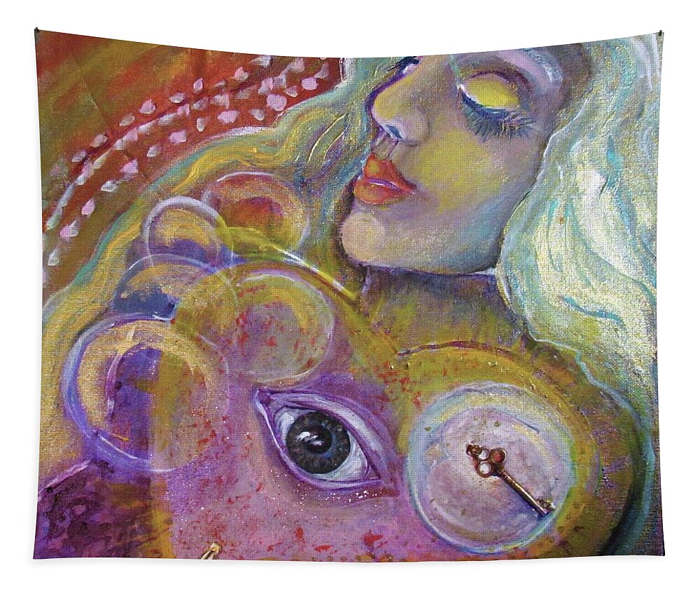 Hearts Tapestry featuring the painting Keys to Healing Broken Hearts Dreaming Our Heart Dreams by Feather Redfox