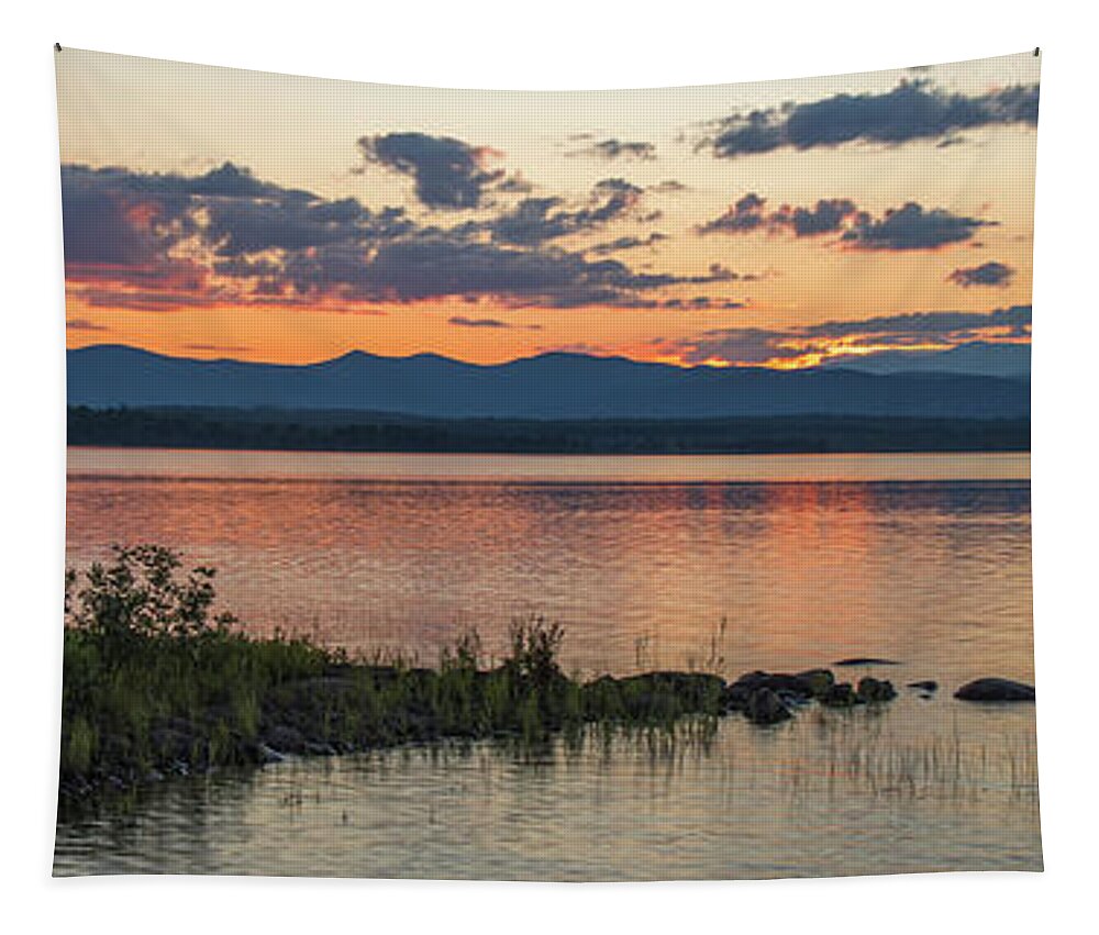 Maine Tapestry featuring the photograph Kezar Pond Sunset Fishing by White Mountain Images