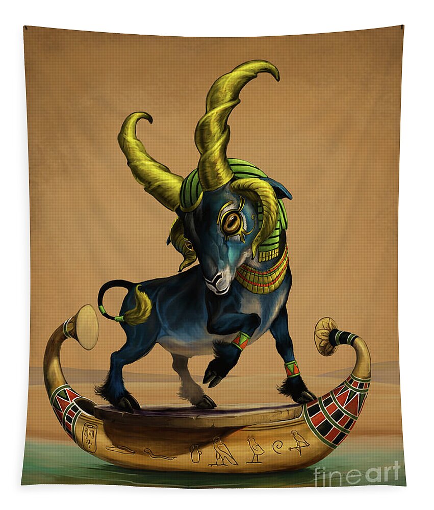 Khnum Tapestry featuring the digital art Khnum Egyptian god by Stanley Morrison