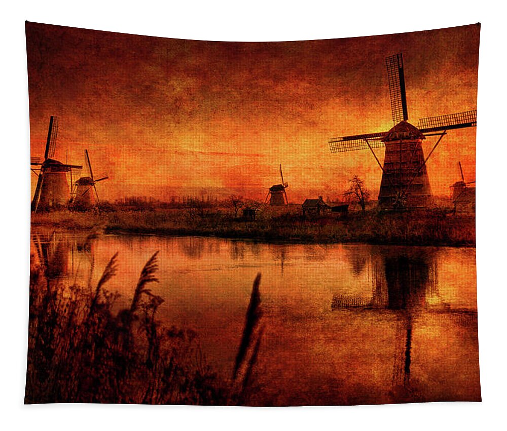 Kinderdijk Tapestry featuring the digital art Kinderdijk. Picture From The Past by Edward Galagan