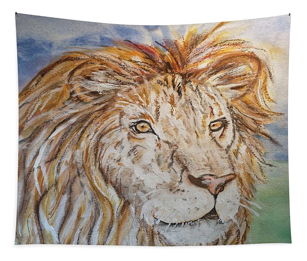 Lion Tapestry featuring the painting King of All He Surveys by Alison Steiner