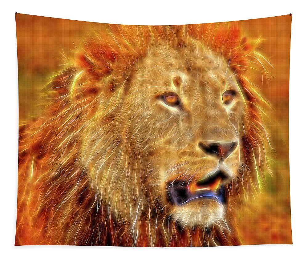 Africa Tapestry featuring the photograph King of Beasts -Stylized by Mitchell R Grosky