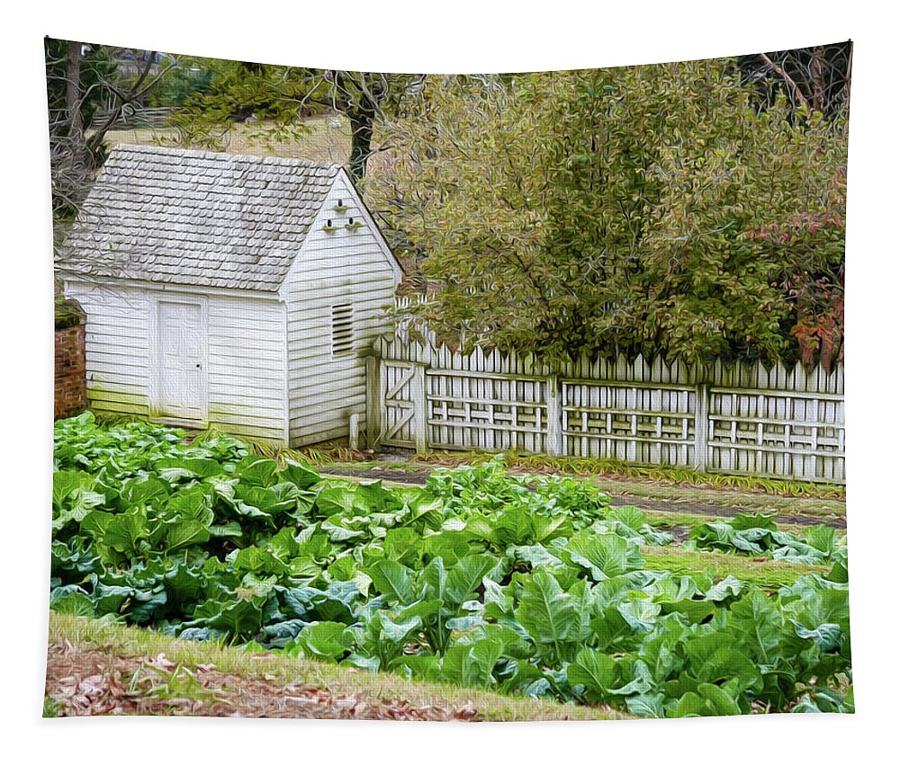 Colonial Williamsburg Tapestry featuring the photograph Kitchen Garden Lettuce - Oil Painting Style by Rachel Morrison