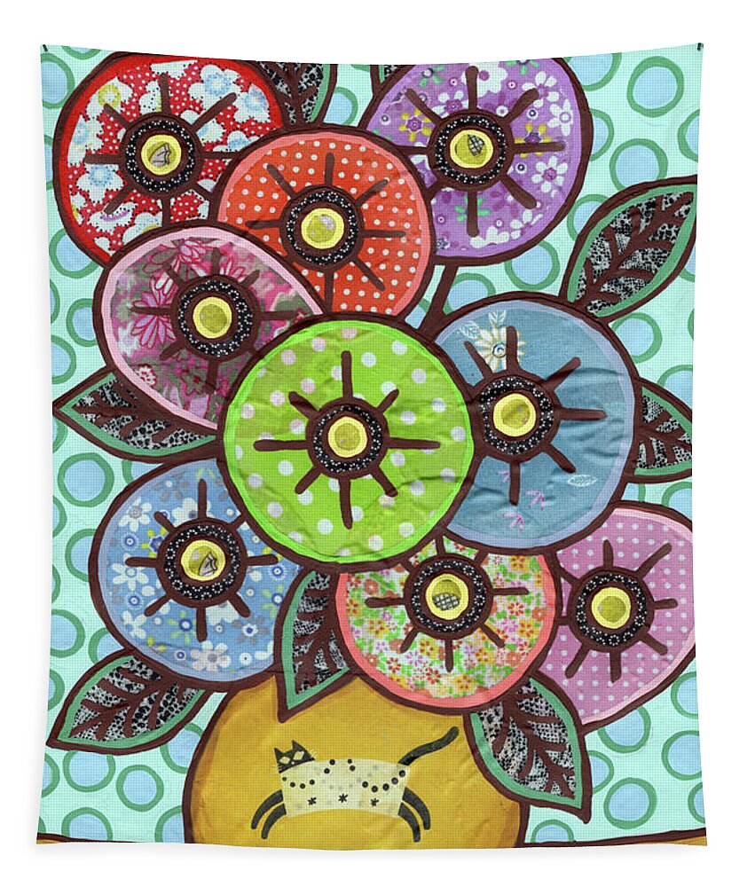 Flowers In A Vase Tapestry featuring the painting Kitty Cat Bouquet by Amy E Fraser