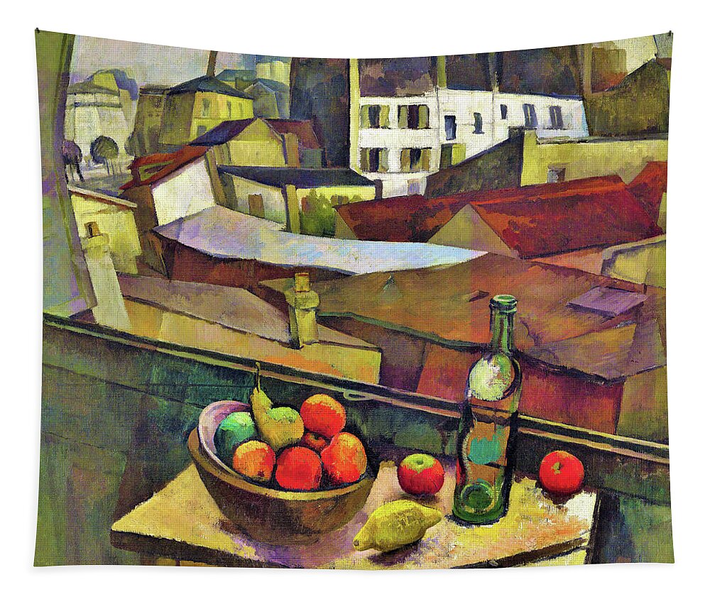 Knife And Fruit In Front Of The Window Tapestry featuring the painting Knife and Fruit in Front of the Window - Digital Remastered Edition by Diego Rivera