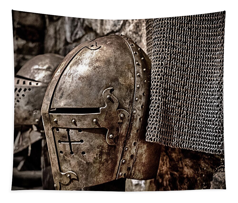 Knight Tapestry featuring the photograph Knights Helmets by Scott Wyatt