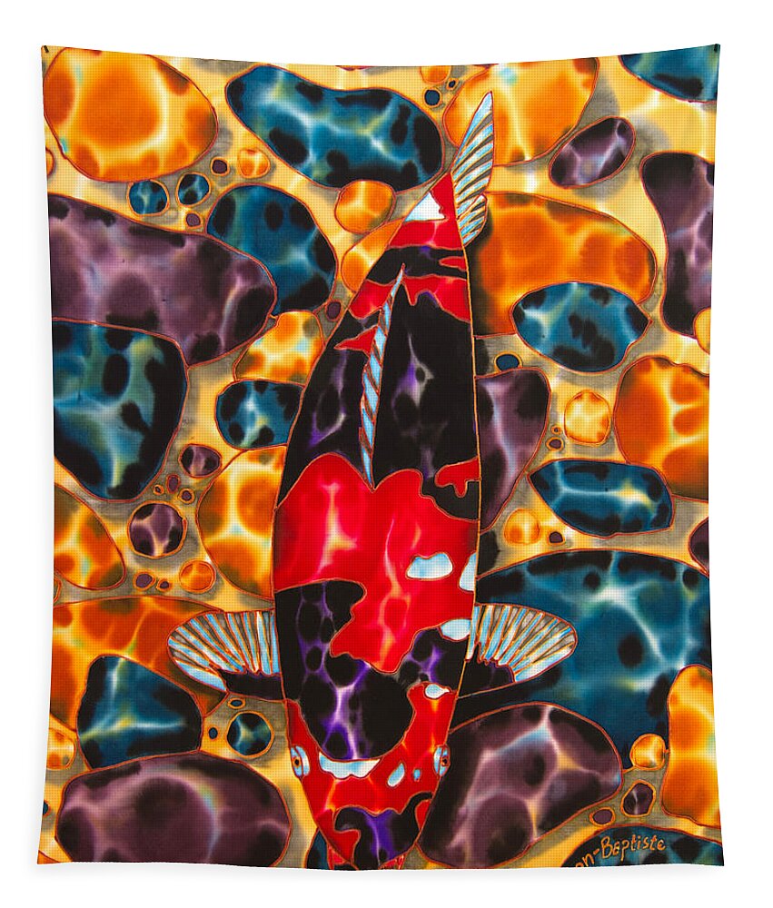 Koi Fish Tapestry featuring the painting Koi and pebbles by Daniel Jean-Baptiste