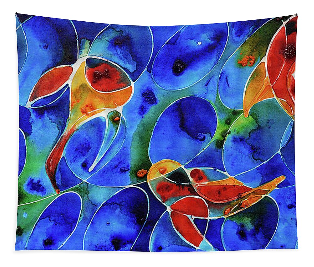 Koi Tapestry featuring the painting Koi Pond 2 - Liquid Fish Love Art by Sharon Cummings