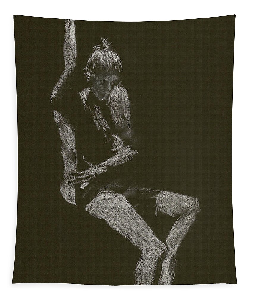 Modell Tapestry featuring the drawing Kroki 2014 10 04_12 Figure Drawing White Chalk by Marica Ohlsson