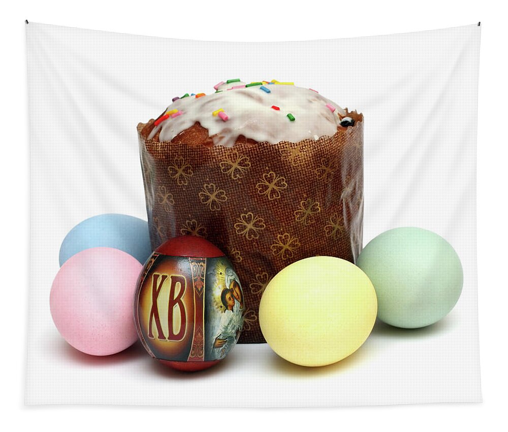 Egg Tapestry featuring the photograph Kulich And Eggs by Mikhail Kokhanchikov