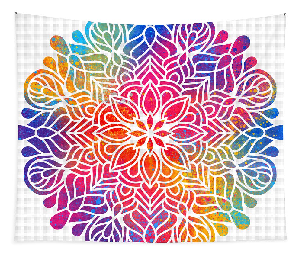 Colorful Tapestry featuring the digital art Kurama - Colorful Vibrant Rainbow Mandala Pattern by Sambel Pedes