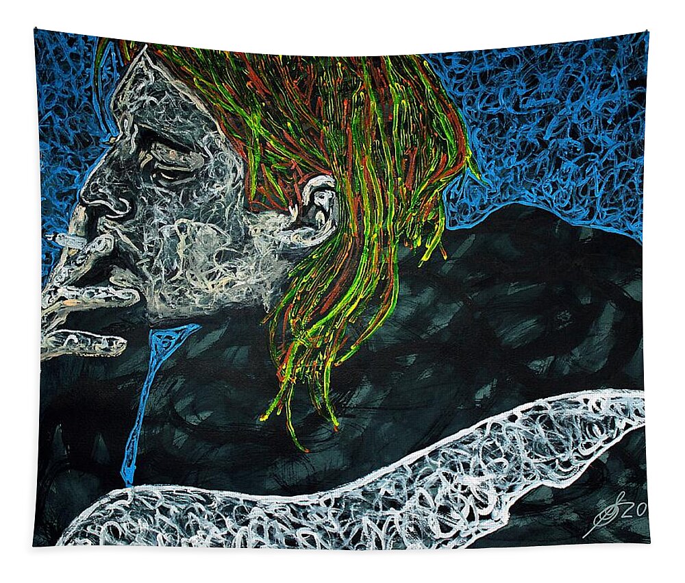 Cobain Tapestry featuring the painting Kurt Cobain original painting by Sol Luckman